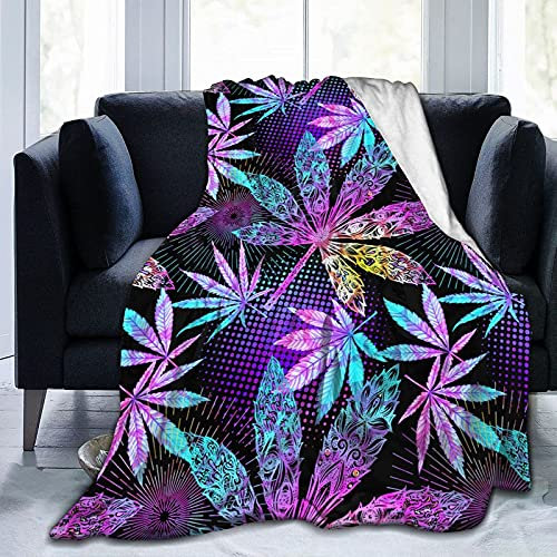 Weed Leaves Pattern Flanell Fleece Überwurfdecken,Weiche Warme Decken Tagesdecke/Bettdecke/Bettlaken 150x125cm