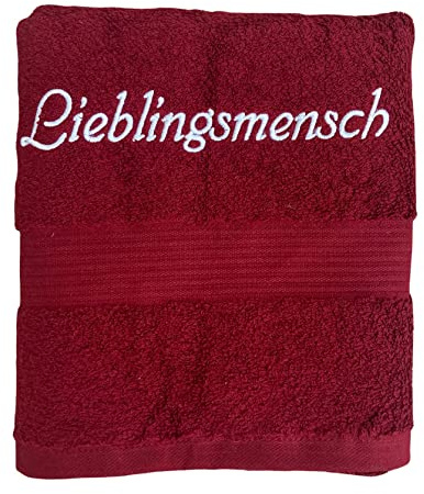 Krings Fashion Handtuch 50 x 100 cm - Lieblingsmensch - Hochwertig Bestickt - 100% Baumwolle - Einzigartiges Design - Farbe Dunkelrot - Stickfarbe weiß