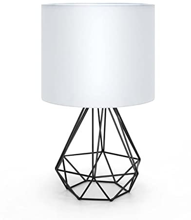 LED Universum Tischleuchte Tischlampe Nachttischlampe Leseleuchte mit Stoffschirm weiß E14 Sockel Drahtgestell-Fuß schwarz - 7367