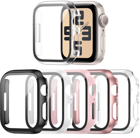 Haojavo 5 Stück Schutzhülle für Apple Watch Series 3/2/1 38mm mit Displayschutzfolie aus gehärtetem Glas, iWatch Hülle Mit Glas Displayschutz, Hard PC Schutzhülle für iWatch-Zubehör