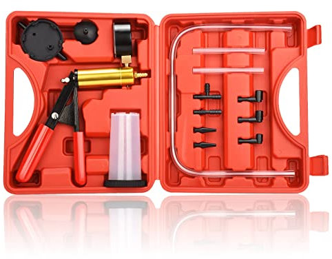 nutmanel Bomba de Probador Purga de Freno Vacío Kit, Equipo de Purga de Frenos de Freno de probador de Bomba de vacío con medidor de vacío para Camiones y motociclet