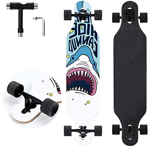 TLHB Longboard-Skateboard, 104,4 cm Drop Through Longboard komplett 9-lagig Natur Ahorn Premium Cruiser Longboard für Erwachsene, Jugendliche und Kinder – Hochgeschwindigkeitslager & T-Tool-Shark