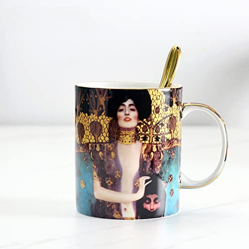 DECRZPB Tazza da caffè in ceramica fatta a mano Gustav Klimt Judith Tazza da tè Tazza da caffè in ceramica Tazza da latte d'avena Regalo di nozze per ufficio e casa