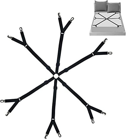 Floatdream 6 Seiten Bettlakenspanner Elastische，Einstellbar Elastisch Bettlakenspanner, Bettlakenhalter, Zum Fixieren Aller Arten von runder und eckiger Bettwäsche (Schwarz)