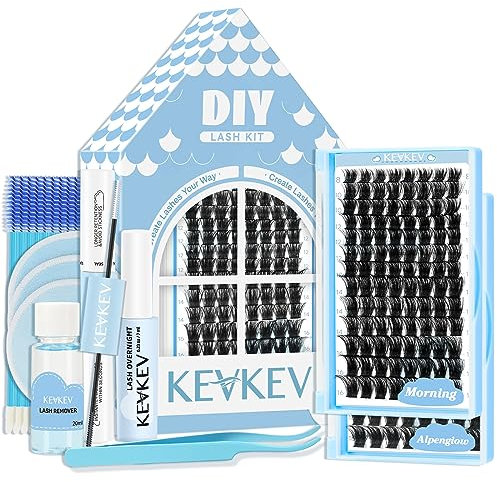 KevKev DIY Lash Extension Kit - Lash Clusters Kit (2 Count, 208 Pcs) with Overnighter Sealer & Remover