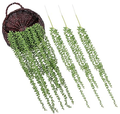Garneck 4 Stück Tear Rattan Gefälschte Gefälschte Hängende Sukkulentenpflanze Unechte Hängepflanzen Pflanzenwand Hängepflanze Aus Rattan Faux Saftig Drinnen Plastik Hängende Rebe 3D