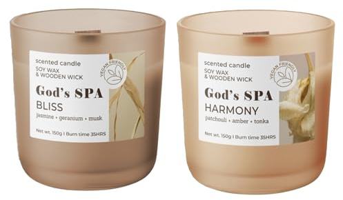 Dekohelden24 Geschenk für Frauen/Duftkerze/Kerze im Glas/Duftrichtung God´s Spa - Harmony und Bliss, L/B/H 8,5 x 8 x 8,5 cm, je 150g