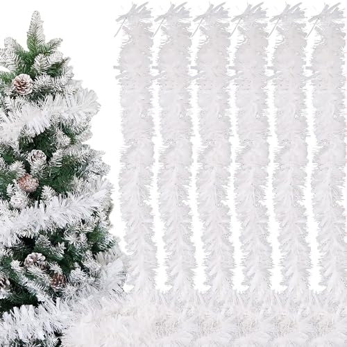 6 Stücke Weihnachtsgirlande, Weihnachten Lametta Girlande, Metallic Garland Glitzernde Hängende Dekoration für Weihnachtsbaum Kranz Hochzeit Party(Weiß)