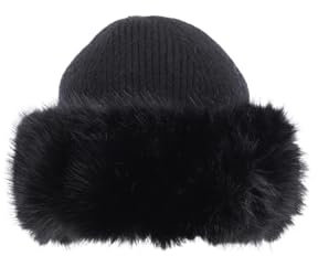 QUEEN HELENA Wintermützen mit Weichem Fell Zehe für Damen CP07 Schwarz, One Size