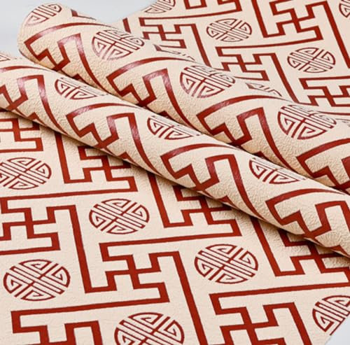 Wallpaper New Chinese Style Window Pattern Non-Woven Suede Velvet Wallpaper Classical Wind Background Wall Study Wallpaper Red