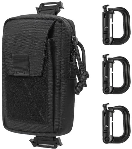 MUCHER Molle Tasche Klein Taktische EDC Gürtel Handytasche Multifunktionale Schultergurt Taschen Rucksack Zusatztaschen Organizer mit 3 Haken für Outdoor Wandern Jagdcamping Training (Schwarz)