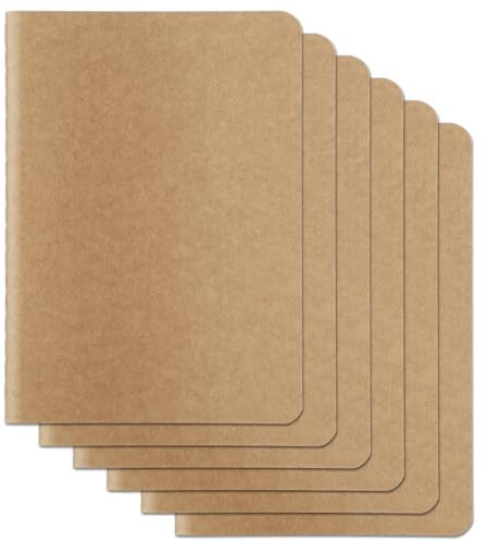 Gjinxi 6er Pac Braune Kleine Notizbücher Notizbuch kraft, A6 14 x 10 cm Mini-Taschen-Notizbücher Mini Notizbuch liniert Notizblock Set geeignet für Büro und Schule, Kraftpapier, Reisen