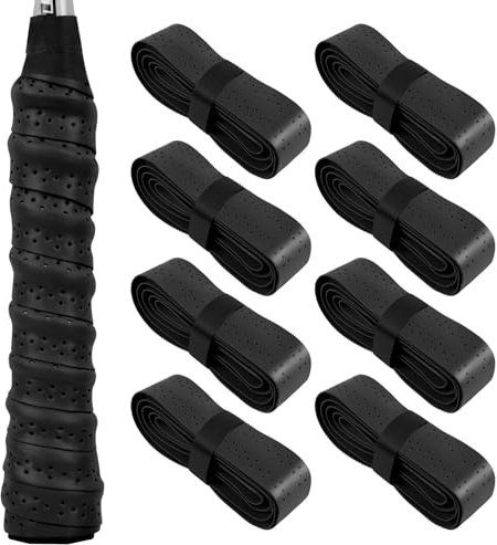 flintronic 8 Stück Griffband Tennisschläger, Griffband für Federballschläger, Badminton, Squash Schläger, Selbstklebend Griffband, Anti-Rutsch badmintonschläger- Schwarz
