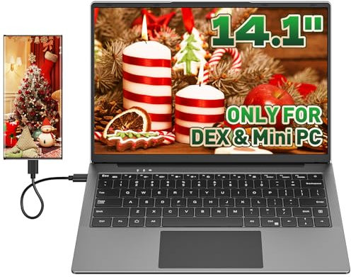 14.1 inch Lapdock for Samsung DeX and Mac Mini, Lap Experience for Samsung Phone and Mini PC, Portable Monitor with Keyboard Compatible with Samsung S24/23, Z Fold 6/5, Note 20/10, Steam Deck - Grey