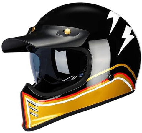 Integral-Motorradhelm, Vintage-Helm Off-Road-Integral-Scooter-Helme Helme Mit Visier Vintage-Integral-Motorradhelm Geeignet ECE-Zugelassen Für Männer Frauen Erwachsene C,XXL63-64CM