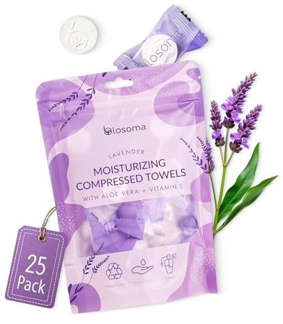 Lavender Moisturizing Compressed Towel, Disposable Mini Tablets Cotton Coin Tissue, Water Activated Rejuvenating Towels for Travel, Camping, Gym, Home Portable Hand Wipe (Pack of 25)