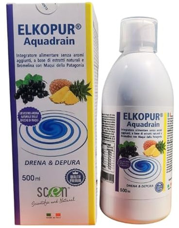 Elkopur Drenante Forte | Azione Detox Fegato e Intestino | L'unico con Maqui della Patagonia, Bromelina Forte Drenante, Cardo Mariano, Tarassaco, Orthosiphon | Combatte La Ritenzione Idrica 500 ML |