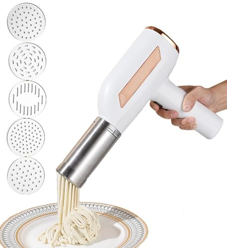 Handheld Electric Pasta Noodle Maker Machine - 5 in One Pasta Maker Pasta Machine with Shapes Electric Automatic Pasta Noodle Maker Machine for Homemade Spaghetti Machine Kitchen(Color:Gold)