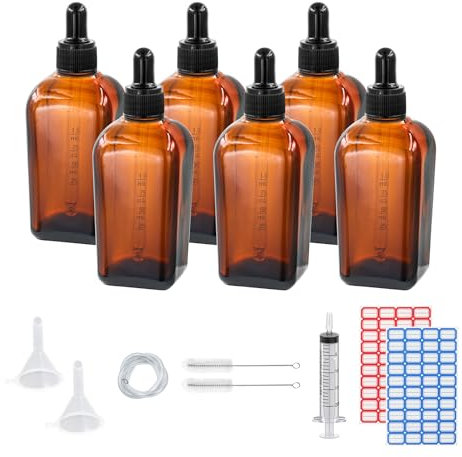 Dondeen Pipettenflasche 100ml,6 pcs braunglas glasflasche pipette,Apothekerflasche,tropfflasche,mit Spritze Trichter,für ätherische Öle, Parfümöle, Flüssigfarbstoffen Aromatherapie Mischungen (100ml)