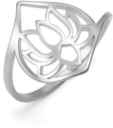 kkjoy Lotosblume Yoga Ringe Edelstahl Lotus Ring Versprechen Ring Inspirational Schmuck für Frauen Charmante Damen