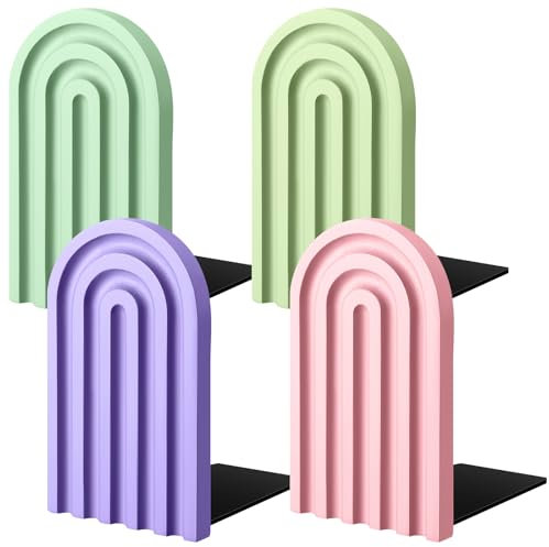 Harloon Lot de 4 serre-livres en bois avec arche arc-en-ciel pour la rentrée scolaire - Antidérapants - Pour livres, films, CD - Couleur pastel