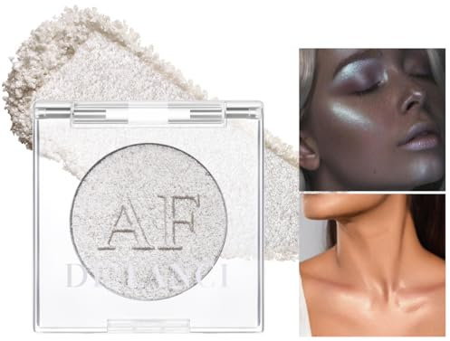 DE'LANCI Weiß-Silber Highlighter Lidschatten, Intensiv pigmentierte Diamond Pearl Shimmer Face Creme Highlighters,Smooth Highlighter Powder for Face Body Illuminator #06