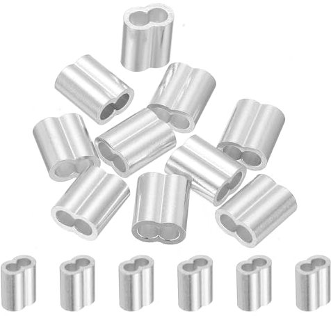 sourcing map 5/32 4mm Aluminum Crimping Loop Sleeve Double Ferrule for Wire Rope Cable Line End, Silver 10pcs