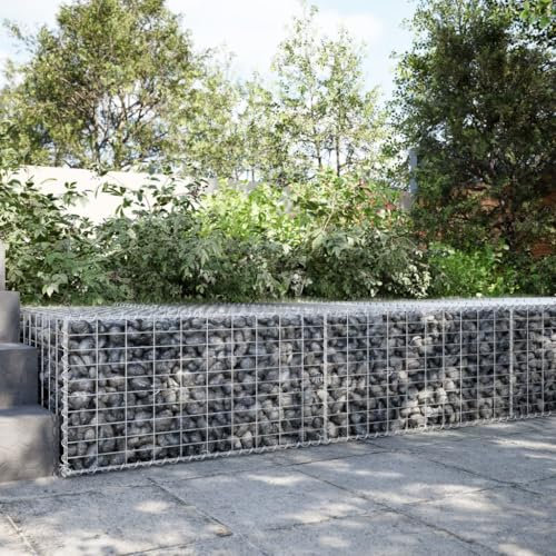 Brokky Cesto Gabbione con Copertura 200x100x50 cm Ferro Zincato-Muro di gabbione Rete metallica Cestino in pietra Cestino in pietra in ferro zincato Muro di sostegno per fioriera a spirale per esterni