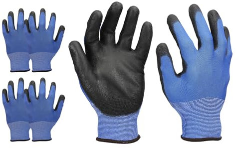 PATIKIL Safety Work Gloves, 3 Pair PU Coated Seamless Knit Gardening Glove with Grip for Woodworking Construction Warehouse Yard Work, Blue, Large Size