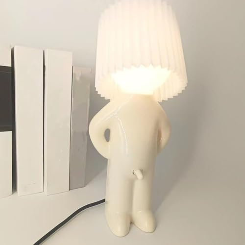 RZXBB Kreative Lampe Kleine Tischlampe,Shy Little Man Fun Tischlampe,Kleine Lampen Mit Schirm,Coole Lampen,LED Nachttischlampe,Schreibtischleuchten,Lampe Männchen,Lustige Geschenke für Männer (Weiß)