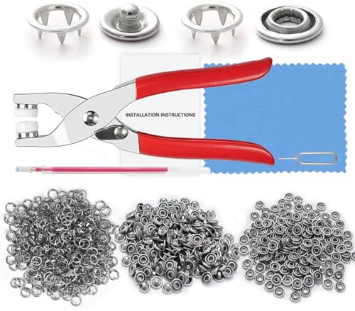 SHSMXPOY 200 Sets Pistola Botones de Presion 9.5mm Plata Corchetes Costura Cierres a Presión Snaps Metalicos Remachadora Ropa Botón de Acero Inoxidable con Alicates a Presión
