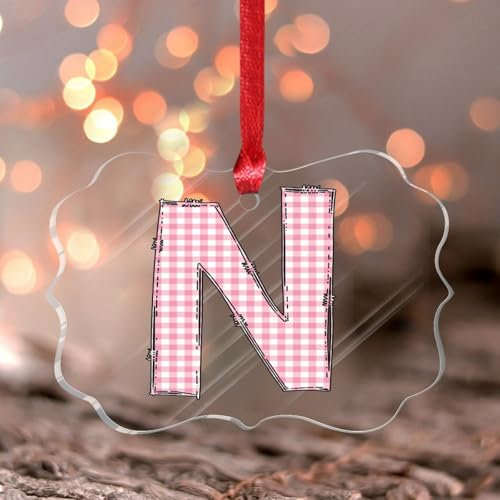 Weihnachtsschmuck 2024 rosa Initialbuchstabe N Acryl Xmas Ornament Saisonal Jahrestag Hochzeit Weihnachtskugel Freund Freundin Ehemann Ehefrau Andenken Sammlerstück Geschenk Baumschmuck Namensschild