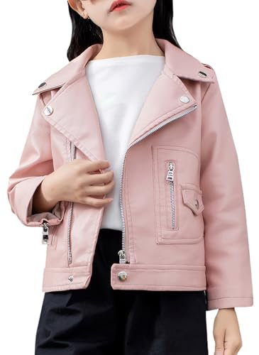 Happy Cherry Giacca Pelle Bambini Manica Lunga Giubbotto in Ecopelle Morbida Moto Cappotto Rosa per Bambina e Ragazzi 5-6 Anni