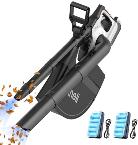 Litheli Leaf Blower and Vacuum Cordless, Brushless Blow-Vac with Turbo Boost, 280km/h, 11m³/min, 3-Speed, 8:1 Shredding Ratio with 45L Collection Bag, 2×20000mAh Battery