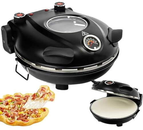 Forno Elettrico per Pizza, Forno Elettrico per Pizza Portatile da 1200 W, con Base in Pietra e Finestra in Vetro, Tempo e Temperatura Regolabili fino a 420 ℃, Forno per Pizza da Interno da 12 Pollici