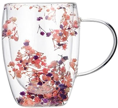 Opdestn Tasses Double Paroi Avec Fleurs Séchées, Tasse en Verre À Double Paroi avec Fleurs Sèches, Verre Double Paroi, Tasses À Expresso En Verre Transparent Pour Cappuccino, Expresso, Latte, Thé