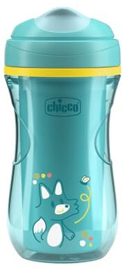 Chicco Taza Active Cup, Vaso de plástico para niños 266 ml, Vaso para biberón 14+ meses para aprender a beber, Térmico con boquilla ergonómica antimordeduras y válvula Easy Sip, 0% BPA, Azul