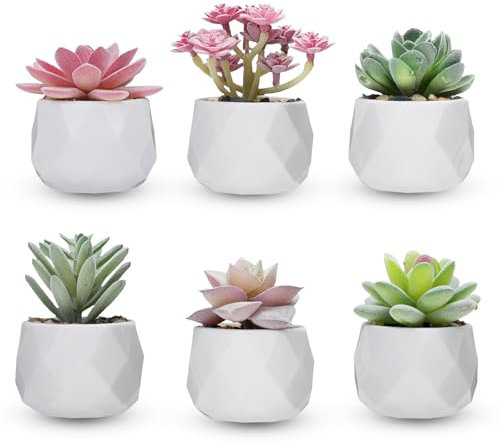 WATUNID Set of 6 Fake Plants, Mini Faux Succulent Plants, Artificial Plants in Pots Indoor Outdoor, Decorative Potted Artificial Plants Indoor for Bedroom Bathroom Living Room Table Office Shelf Decor