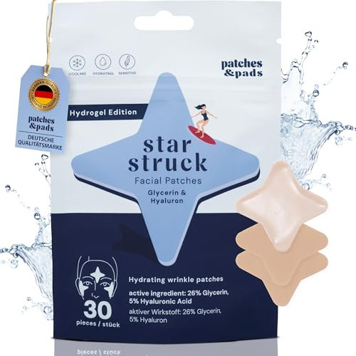 Patches & Pads Hydrogel Gesichtsfalten Pflaster mit Glycerin und Hyaluron 30 Stk. - Mit Cooling Effekt - Facial Patches zur Minderung von Mimikfalten - Dermatologisch getestet
