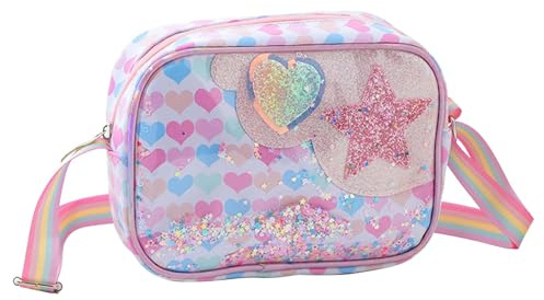 Eclove Umhängetasche Mädchen Bling Handtasche Glitze Regenbogen Crossbody Schulter Süße Mädchen Kleine Handytasche mit Sterne und Herzen Verstellbare Schultergurt Geldbörse für Kinder