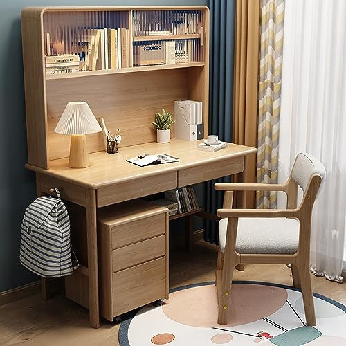 JYBNBBE Writing Desk with Bookcase and Glass Door for Small Space, Modern Study Table/Workstation for Student, Wooden Writing Table, Computer Desk with 2 Drawers,Natural-39Inch