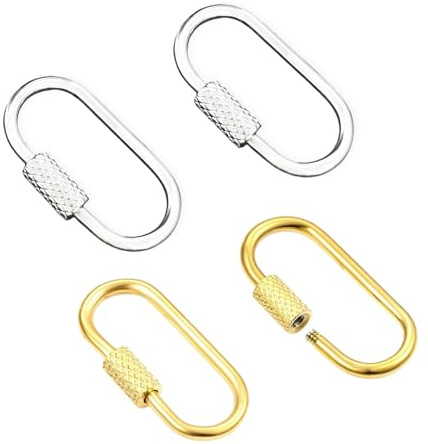 4Pcs Locking Carabiner Clip,Gold Carabiner Necklace Hook,Brass Screw Lock Keychain,Stainless Steel Oval Key Ring for Keys,Necklace and Organization Gold and Silver