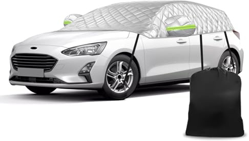Hageldecke Halbgarage Kompatibel mit Ford Focus Hatchback 2010-2023, Schneeschutz Halbe Autoabdeckung 6 Schichten Verdickte Halbabdeckung wasserdichte mit Winddichtem Gurt Reflexstreifen