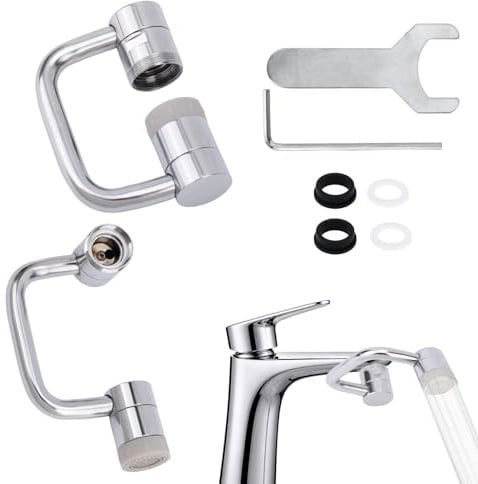 Rallonge de Robinet Rotative Universelle, Pivotante à 1080° avec Deux Modes de Pulvérisation et Bras Robotisé Réglable pour Salle Bain et Cuisine Filetages 15/16'' & 55/64''