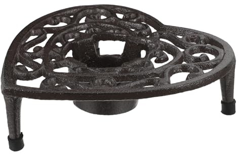 Toyvian Cast Iron Teapot Warmer Stand Heart-Shaped Tripod Design, Vintage Cast Iron Trivet for Hot Dishes, Tea Coffee Warmer Tealight Candle Holder, Suitable for Home and Hotel Use