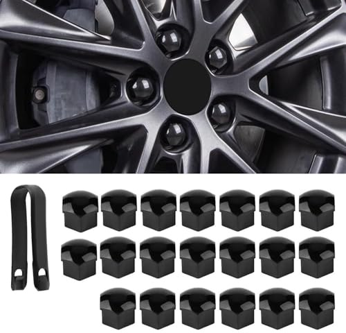 yaohaishao 20 Stück Radmutternkappen für Dacia Duster 2024, Auto-Radmuttern Schutzkappen für Radmuttern Reifenmutterkappen für Autos,Black-19mm