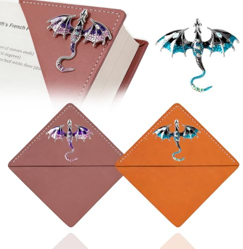2 Stück Fantasy Fourth Wing Leder-Lesezeichen, Drachen Anhänger, Fliegender Drache Lesezeichen zum Lesen, Frauen Männer Paare Buchzubehör Lesezubehör für Buchliebhaber