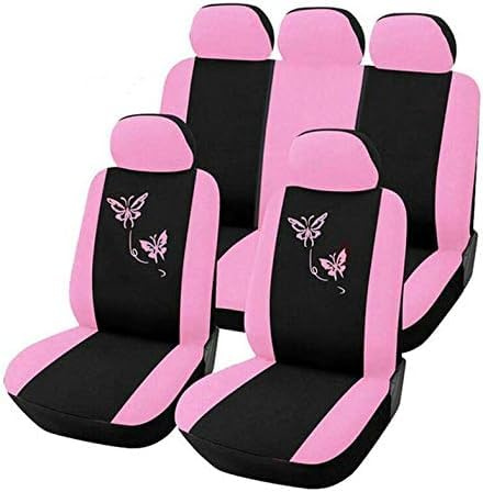 Coprisedili per auto, rosa, con farfalle, alla moda, anteriori, posteriori, universali, colore rosa