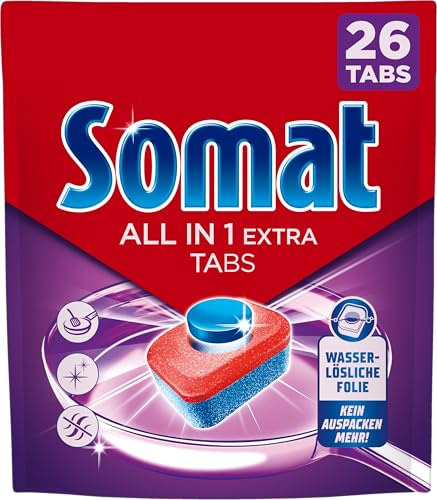 Somat All in 1 Extra Spülmaschinentabs (26 Tabs), Geschirrspülmittel | Geschirrspültabs, strahlend sauber auch im Eco- und Kurzprogramm, entfernt eingekrustetes & sorgt für brillianten Glanz