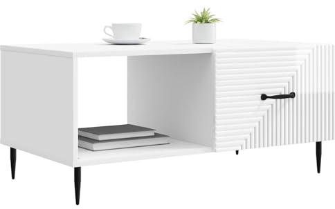 vidaXL Couchtisch Hochglanz Weiß 90 x 50 x 40 cm Holzwerkstoff, Vintage rechteckiger Couchtisch, stylisches Möbel, viel Stauraum, modernes Design für Dein Wohnzimmer